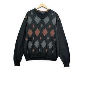 Scott Barber Men's Sweater XXL Argyle V Neck Long Sleeve 100% Merino Wool Preppy